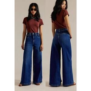 Free People Kellee High-Rise Denim Palazzo Jeans Blue Night Women's Size 28 NWT